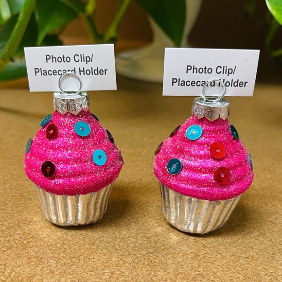Cupcake Glass name place holder/photo/Ornament 4 Ct New - Picture 8 of 11